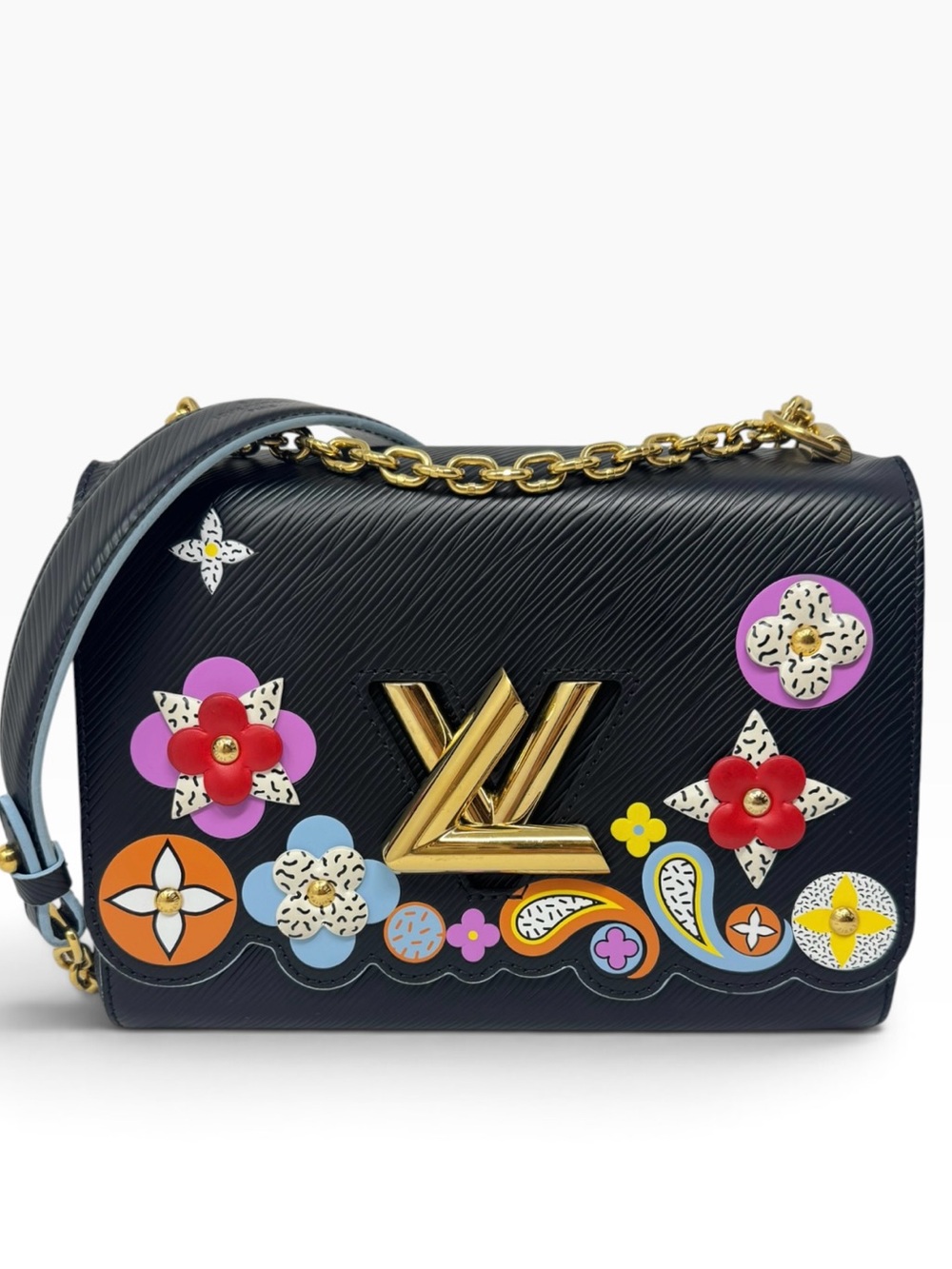 ✨🛍️ Louis Vuitton Black Epi Leather Blooming Flowers Twist Shoulder Bag MM